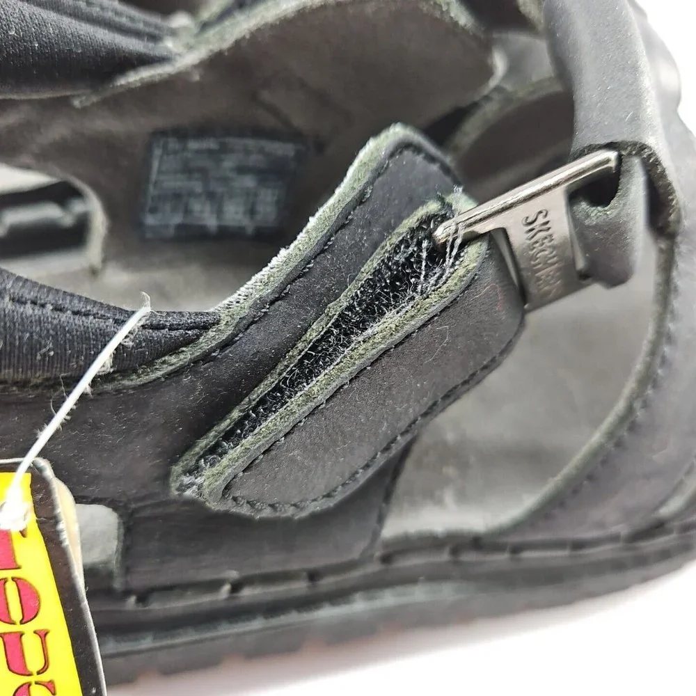 Skechers Youth Size 1 Black Chunky Leather‎ Sandals Platform Y2K 90s Grunge